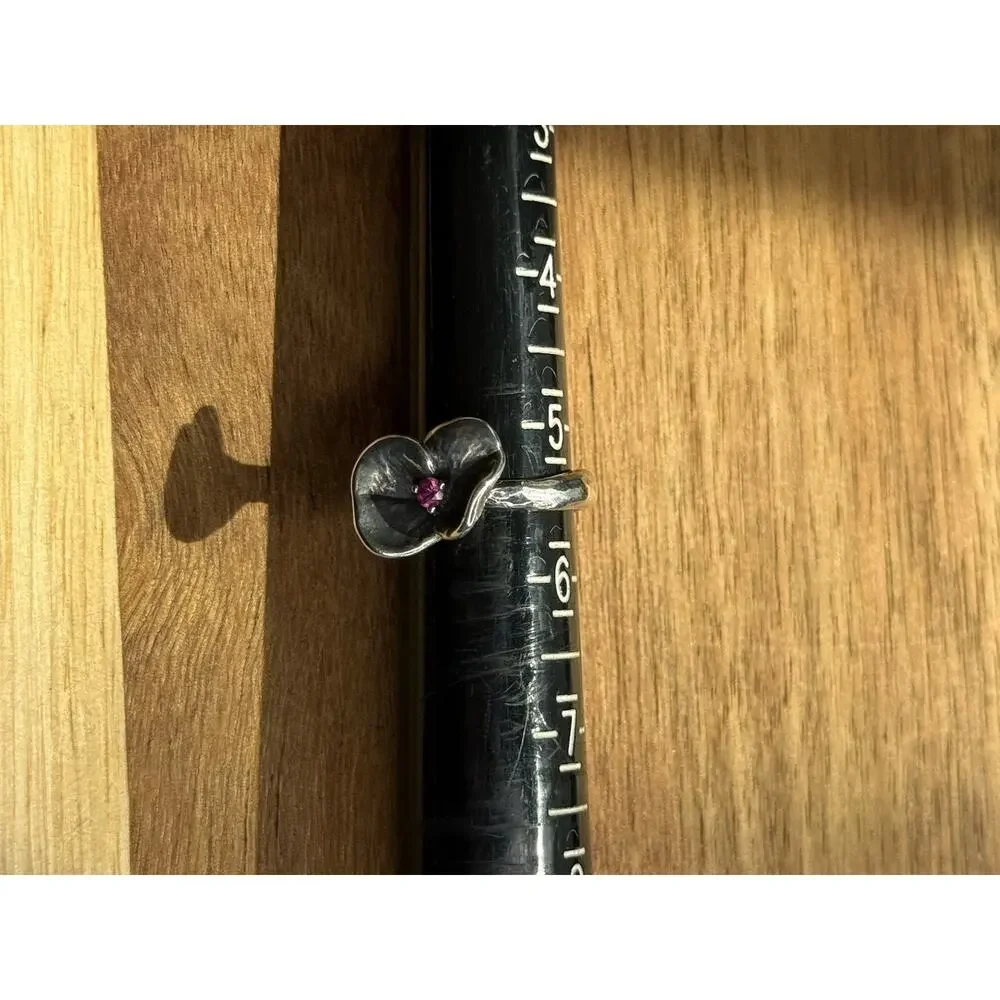 James Avery Retired Sterling Silver Petite Blossom Ring Pink Sapphire Size 5.5